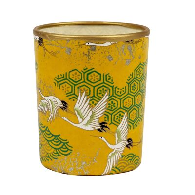 Large tea light holder, Siberian cranes / Yellow