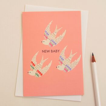 Carte de vœux nouveau bébé en rose 1