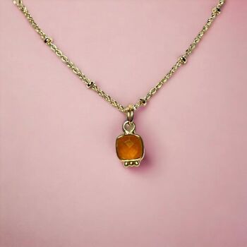 Pendentif "GIOVANNA" doré or fin pierre Calcédoine orange 1