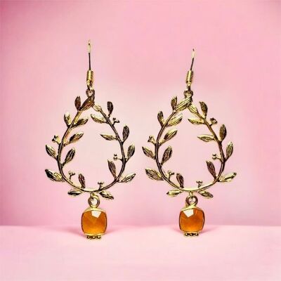 "TESSA" earrings, fine gold, orange Chalcedony stone