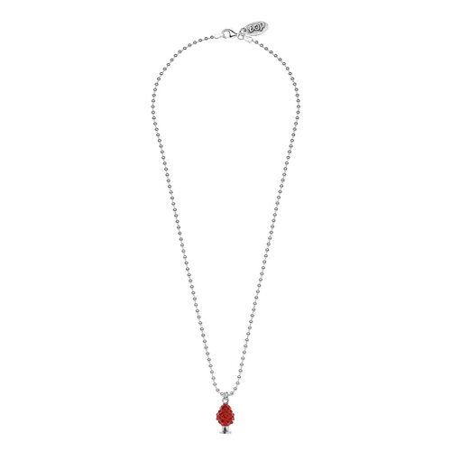 Boule Necklace 45cm with Pinecone Charm in Sterling Silver and Red Enamel 