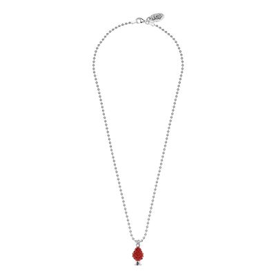 Boule Necklace 45cm with Pinecone Charm in Sterling Silver and Red Enamel 