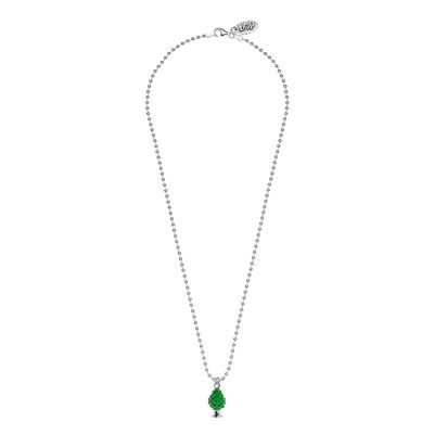 Boule Necklace 45cm with Pinecone Charm in Sterling Silver and Green Enamel 
