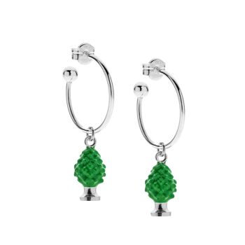 Boucles d'oreilles créoles moyennes avec breloque pomme de pin en argent sterling et émail vert 1