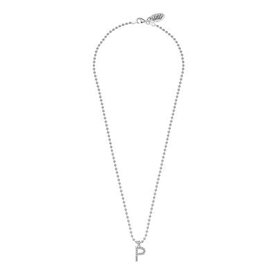 Boule Necklace 45 cm with Sparkling Letter P Charm in 925 Silver