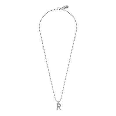 Boule Necklace 45 cm with Sparkling Letter R Charm in 925 Silver