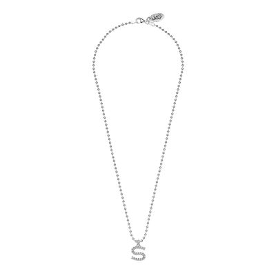 Boule Necklace 45 cm with Sparkling Letter S Charm in 925 Silver