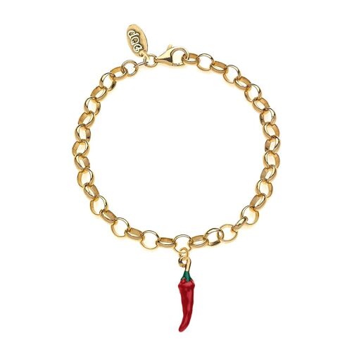 Bracciale Rolò Light con Charm Peperoncino Piccante in Argento 925 Dorato