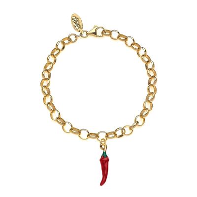 Rolò Light Bracelet with Hot Chili Pepper Charm in 925 Gold Silver