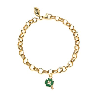 Rolò Light Bracelet with Four-Leaf Clover Charm in 925 Gold Silver and Scratch-Resistant Enamel