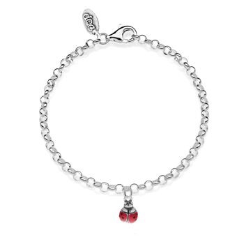 Bracelet Rolo Mini avec breloque coccinelle en argent 925 et émail résistant aux rayures 1