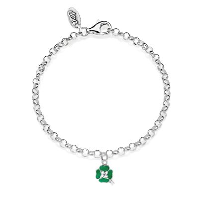 Rolo Mini Bracelet with Four-Leaf Clover Charm in 925 Silver and Scratch-Resistant Enamel