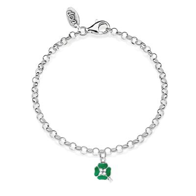 Bracelet Rolo Mini avec breloque trèfle à quatre feuilles en argent 925 et émail résistant aux rayures