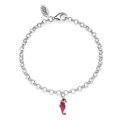 Rolo Mini Bracelet with Seahorse Charm in 925 Silver and Scratch-Resistant Enamel