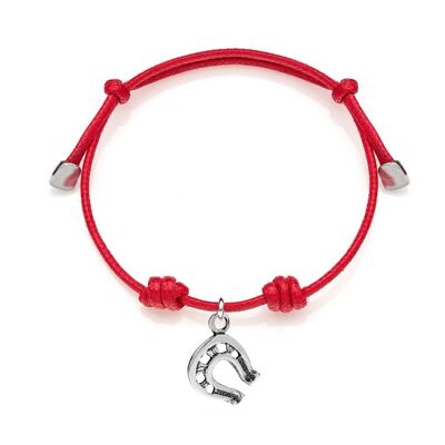 Bracelet en coton ciré avec breloque fer à cheval en argent 925