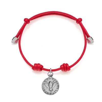 Armband aus gewachster Baumwolle mit 2-Lire-Bienenanhänger aus 925er Silber