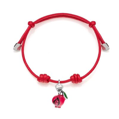 Waxed Cotton Bracelet with Pomegranate Charm in 925 Silver and Enamel