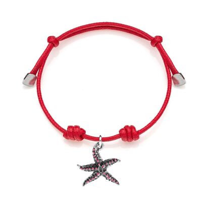 Waxed Cotton Bracelet with Starfish Charm in 925 Silver and Enamel