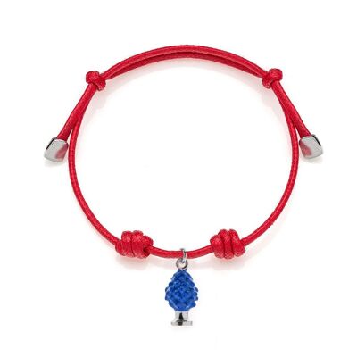 Bracelet en cordon de coton avec breloque pomme de pin en argent sterling et émail bleu