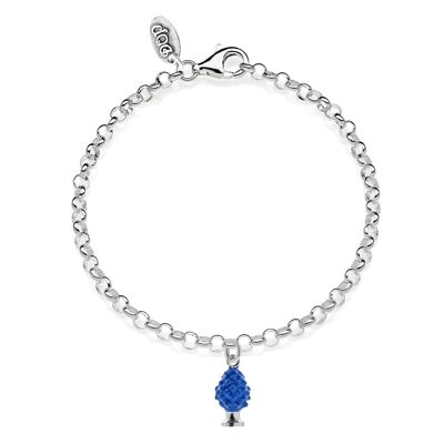 Rolò Mini Bracelet with Pinecone Charm in Sterling Silver and Blue Enamel