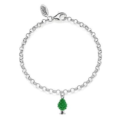 Mini bracelet Rolò avec breloque pomme de pin en argent sterling et émail vert
