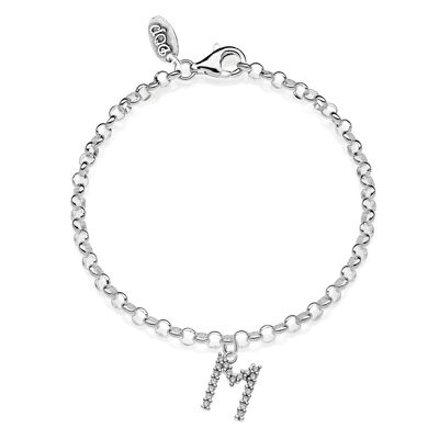 Rolò Mini Bracelet with Sparkling Letter M Charm in 925 Silver