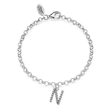 Mini bracelet Rolò avec breloque lettre N scintillante en argent 925 1