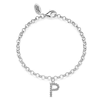 Mini bracelet Rolò avec breloque lettre P scintillante en argent 925 1