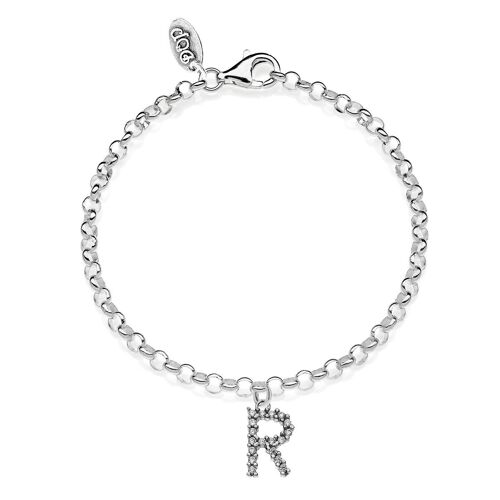 Bracciale Rolò Mini con Charm Scintillante Lettera R in Argento 925