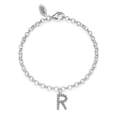 Rolò Mini Bracelet with Sparkling Letter R Charm in 925 Silver