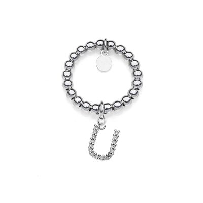 Elastischer Boule-Ring, funkelnder Charm-Buchstabe U aus 925er Silber