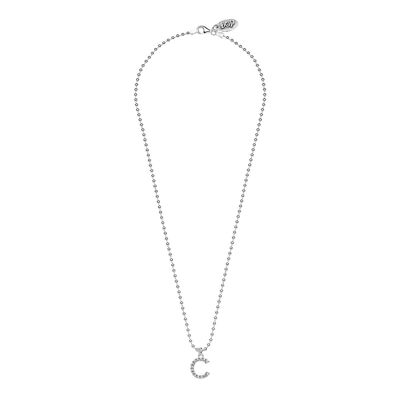 Boule Necklace 45 cm with Sparkling Letter C Charm in 925 Silver