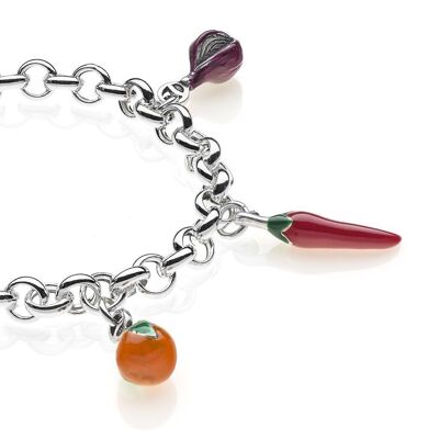 Pulsera Rolo Premium con Charms Calabria en Plata de Ley y Esmalte