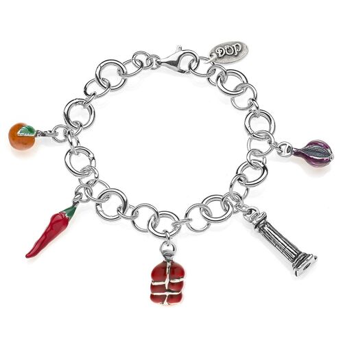 Rolo Luxury Bracelet with Calabria Charms in Sterling Silver and Enamel