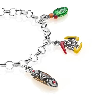 Pulsera Rolo Light con dijes sicilianos en plata de ley y esmalte