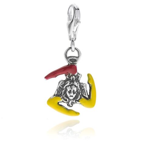 Trinacria Sicilia Charm in Sterling Silver and Enamel