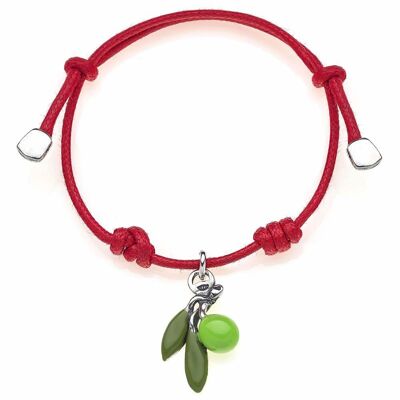 Cotton Cord Bracelet with Olive Charm in Sterling Silver and Enamel