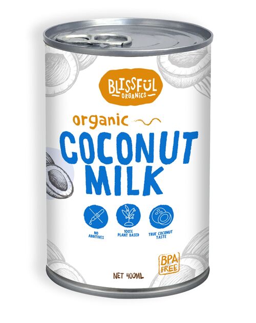 Blisfull Organic Coconut Milk 400 ml, pack of 6, Produce with No Nasties