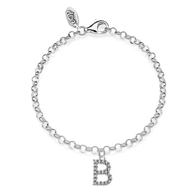 Rolò Mini Bracelet with Sparkling Letter B Charm in 925 Silver