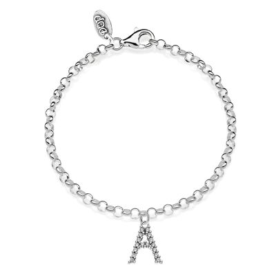 Rolò Mini Bracelet with Sparkling Letter A Charm in 925 Silver