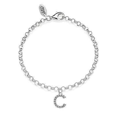 Mini bracelet Rolò avec breloque lettre C scintillante en argent 925