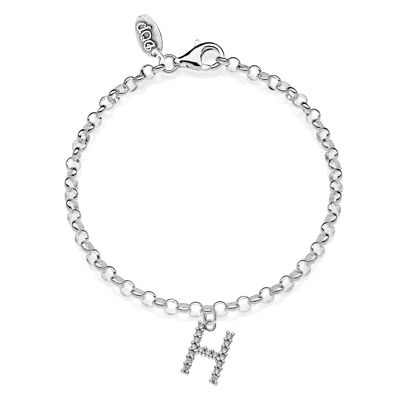 Pulsera Rolò Mini con Charm Brillante de la Letra H en Plata 925