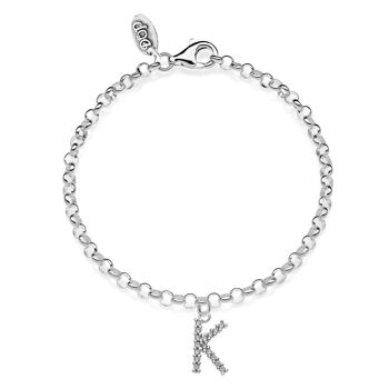 Mini bracelet Rolò avec breloque lettre K scintillante en argent 925 1