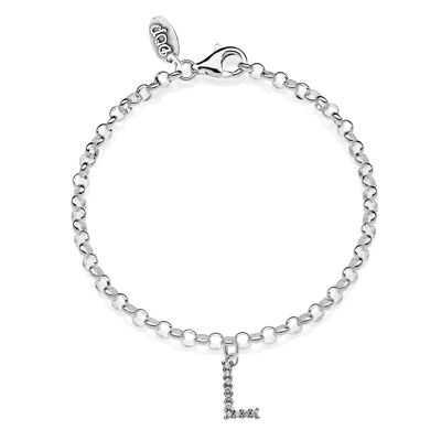 Rolò Mini-Armband mit funkelndem Buchstaben-L-Charm aus 925er Silber