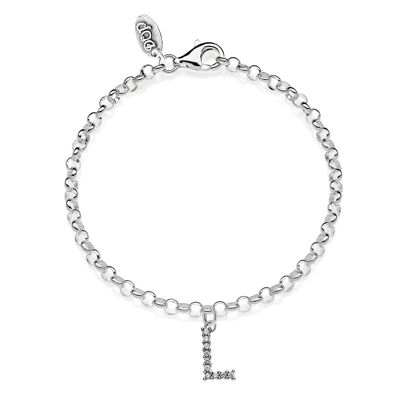Rolò Mini Bracelet with Sparkling Letter L Charm in 925 Silver