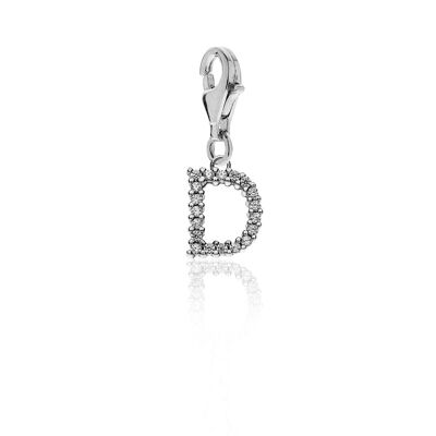 Charm brillante con la letra D en plata de ley