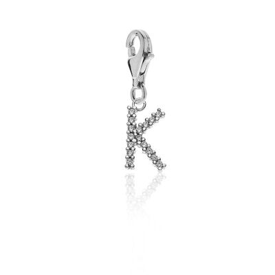 Sparkling Letter K Charm in Sterling Silver 