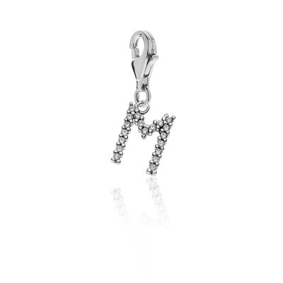 Charm brillante con la letra M en plata de ley