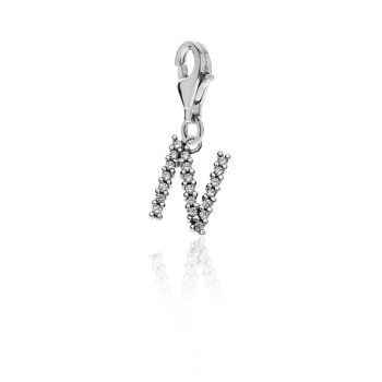 Charm lettre N étincelante en argent sterling 1