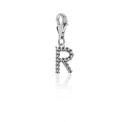 Charm brillante con la letra R en plata de ley